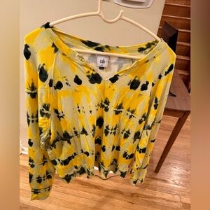 CAbi Yellow & Black Abstract Print Long Sleeve Top Size M